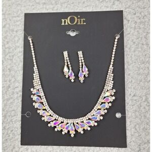NOIR Rhinestone Tear‎ Drop Necklace Set Earrings Crystal Statement Bridal